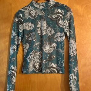 Floral Teal Long Sleeve Top
